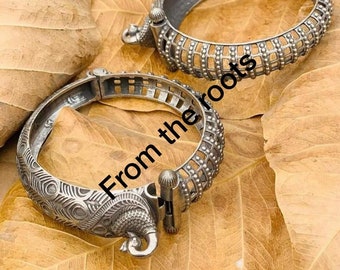 Oxidized Peacock Kada Bangle, German Silver, Indian Bracelet
