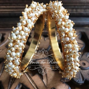 Gajra Pearls Bangles kada white Pearls With Gold Bangles pearls Bangles Etsy Australia