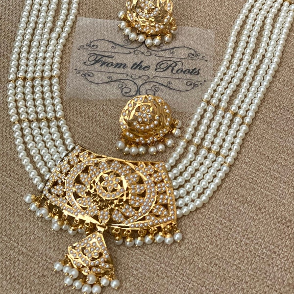 Pearl white jadau/punjabi jaddau/ Hyderabadi jaddau,Pakistani style traditional choker set with matching tops