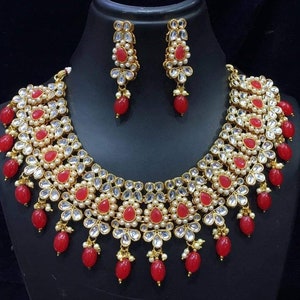 Red Kundan necklace set/kundan choker/Indian necklace set/Pakistani necklace set