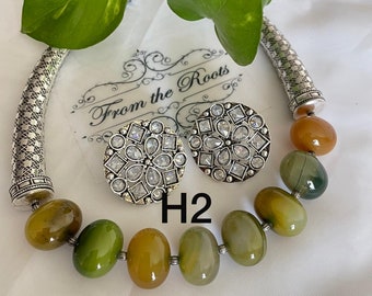 Aheli Antique Oxidized Handmade Green Mesh Boho Hasli Necklace for Women and Girls
