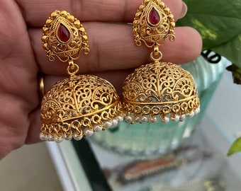 Kundan stud Small Jhumka Earrings Enamel Jhumki earrings Jumki Indian Earrings Casual Wear Kids Earrings Lightweight Earrings