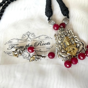 Luxmi Devi Pendant Set, Dual Tone German Silver, Ruby Onyx Beads