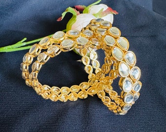 Set of 4 Kundan Bangles /jaipuri kundan bangles/ Indian Kada/Gold Bangles/ Indian Bracelet/ Kundan Jewelry/Bridal Bangles