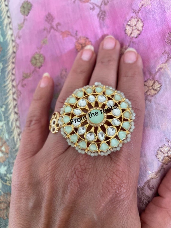 Buy Mint Green Kundan Ring/statement Kundan Ring/oversized Pachi Kundan/ahmdabadi  Kundan/jadtar Oversized/adjustable/indian Kundan Bridal Ring Online in  India - Etsy