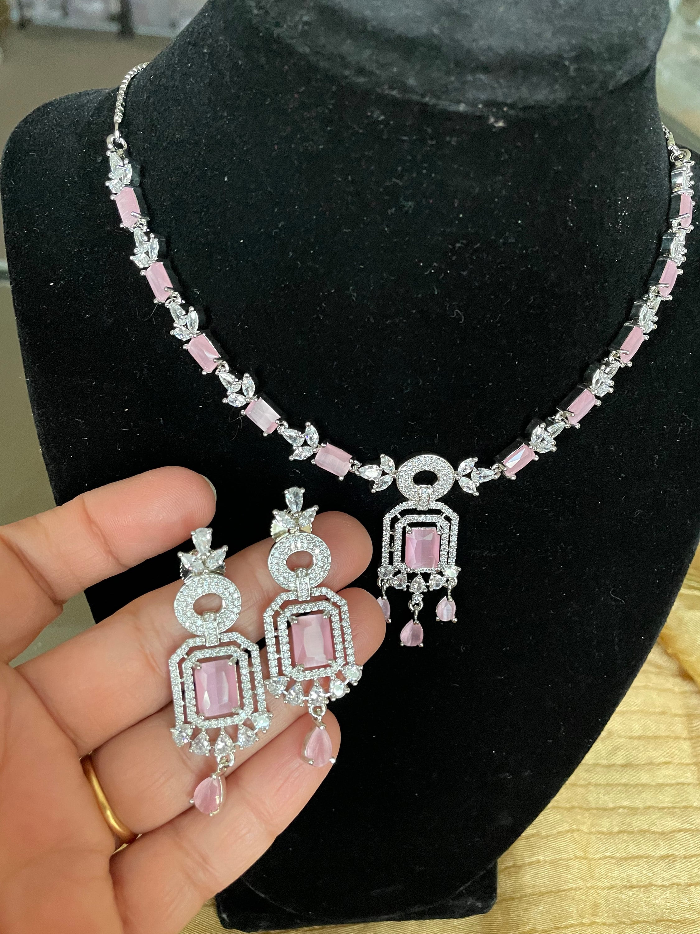 Pink Diamond Necklace Set/ad Necklace Set/cocktail Necklace 