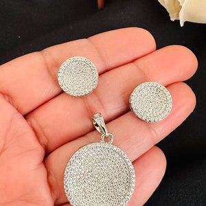 Silver AD stone locket set/Diamond pendant set/silver diamond pendant set/AD pendant set/diamond look alike pendant/locket set in silver