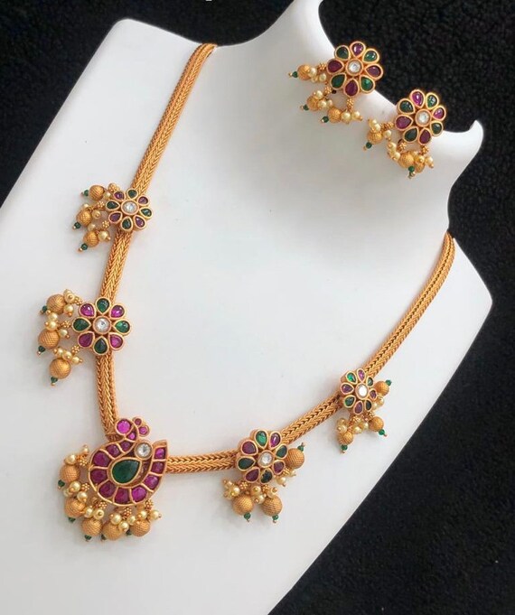 Real Kemp Stone Temple Necklace Set 
