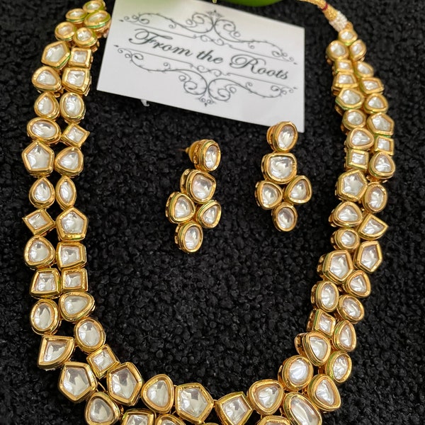 Kundan double line necklace set /2 lines kundan long necklace set/Jaipuri Kundan mala set/Indian jewelry/Pakistani jewelry