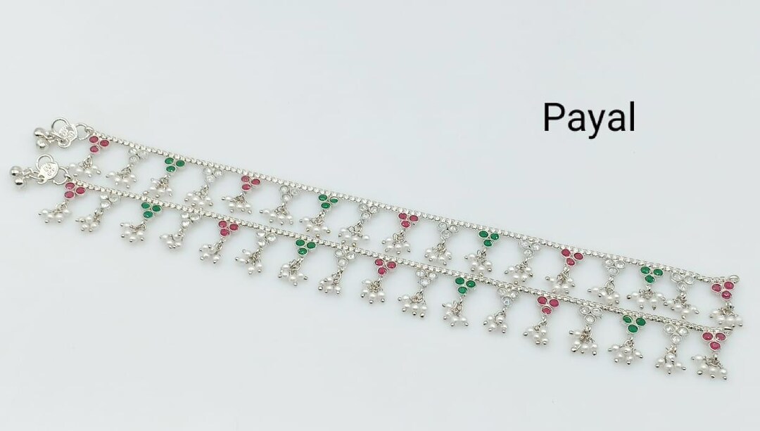 Red Payal Red Green Bridal Silver/stones/polki Statement Anklets/payal/pajeb ...