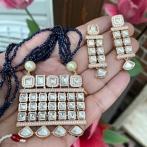 Kundan pendant  mala set/green Kundan long necklace set /Indian jewelry/Pakistani jewelry