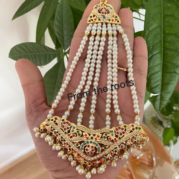 Navratan Jadau passa/tikka/hydrabadi/punjabi/Pakistani traditional statement Navratan bridal jaddau jhoomar/Maangtikka