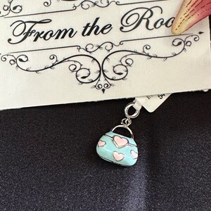 Silver charm/Enamel Purse Pendant in silver/ handmade one of kind handbag pendant with Meenakari