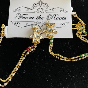 Jadau nath with side chains/peacok design nath with pearls chain