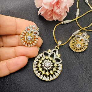 Diamond pendant set/diamond pendant set/AD pendant set/diamond look alike pendant/locket set in gold finish