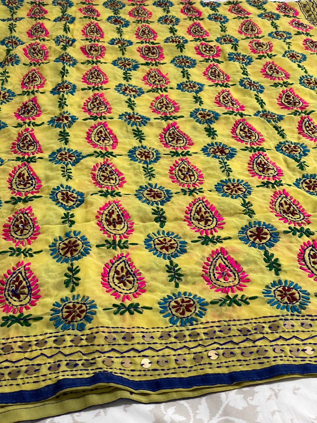 Maroon - Georgette Hand Embroidered Phulkari Dupatta 18 main image 1