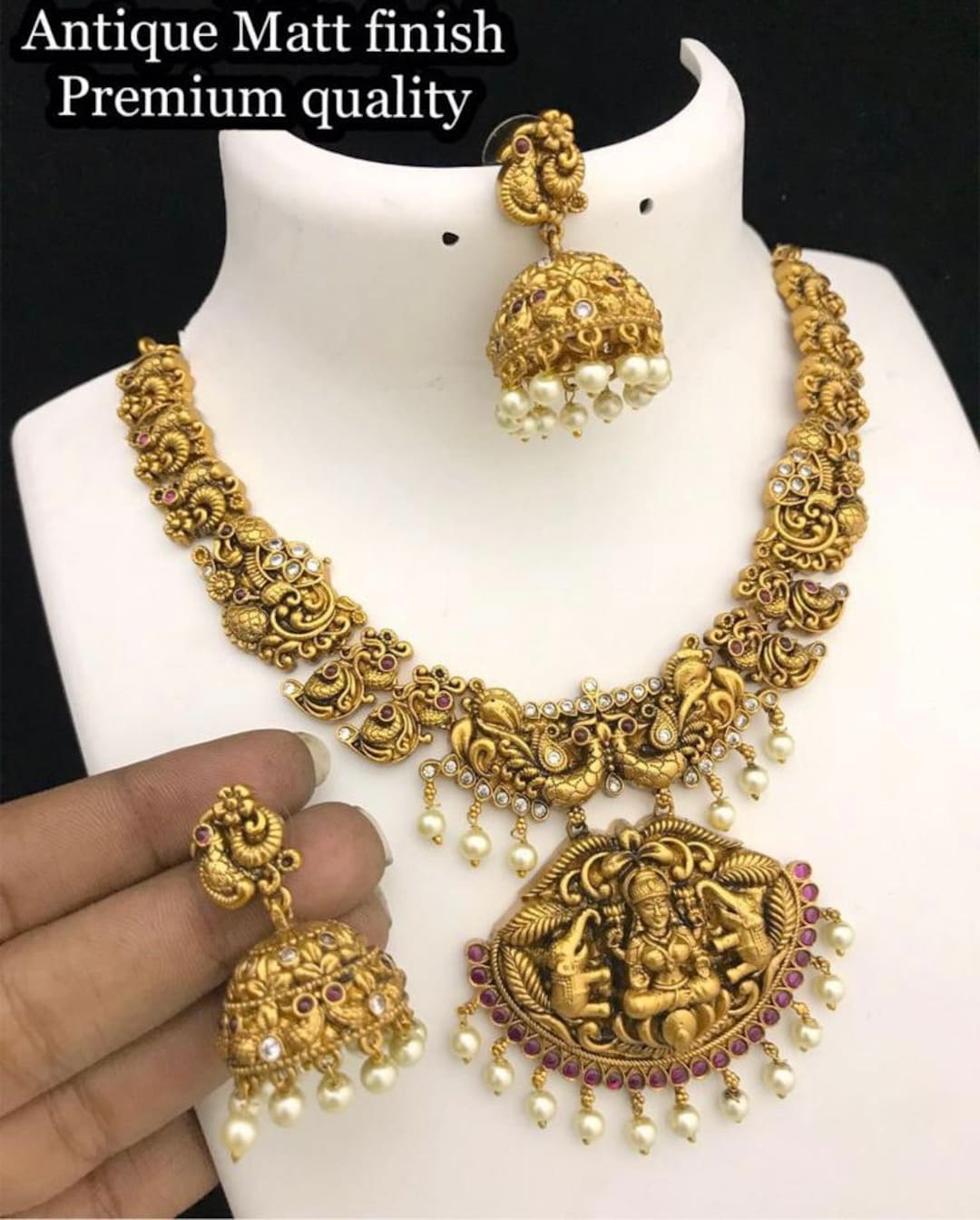 Antique gold ma laxmi necklace set nagasi goddess Lakshmi necklace set Indian necklace set Etsy