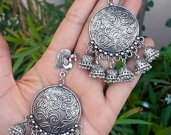 German silver earrings/boho earrings/peacock design earrings