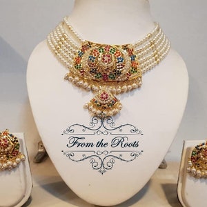 Navratan jadau/ jaddau necklace/punjabi Navratan /hydrabadi style Navratan necklace set/Pakistani style Navratan necklace set