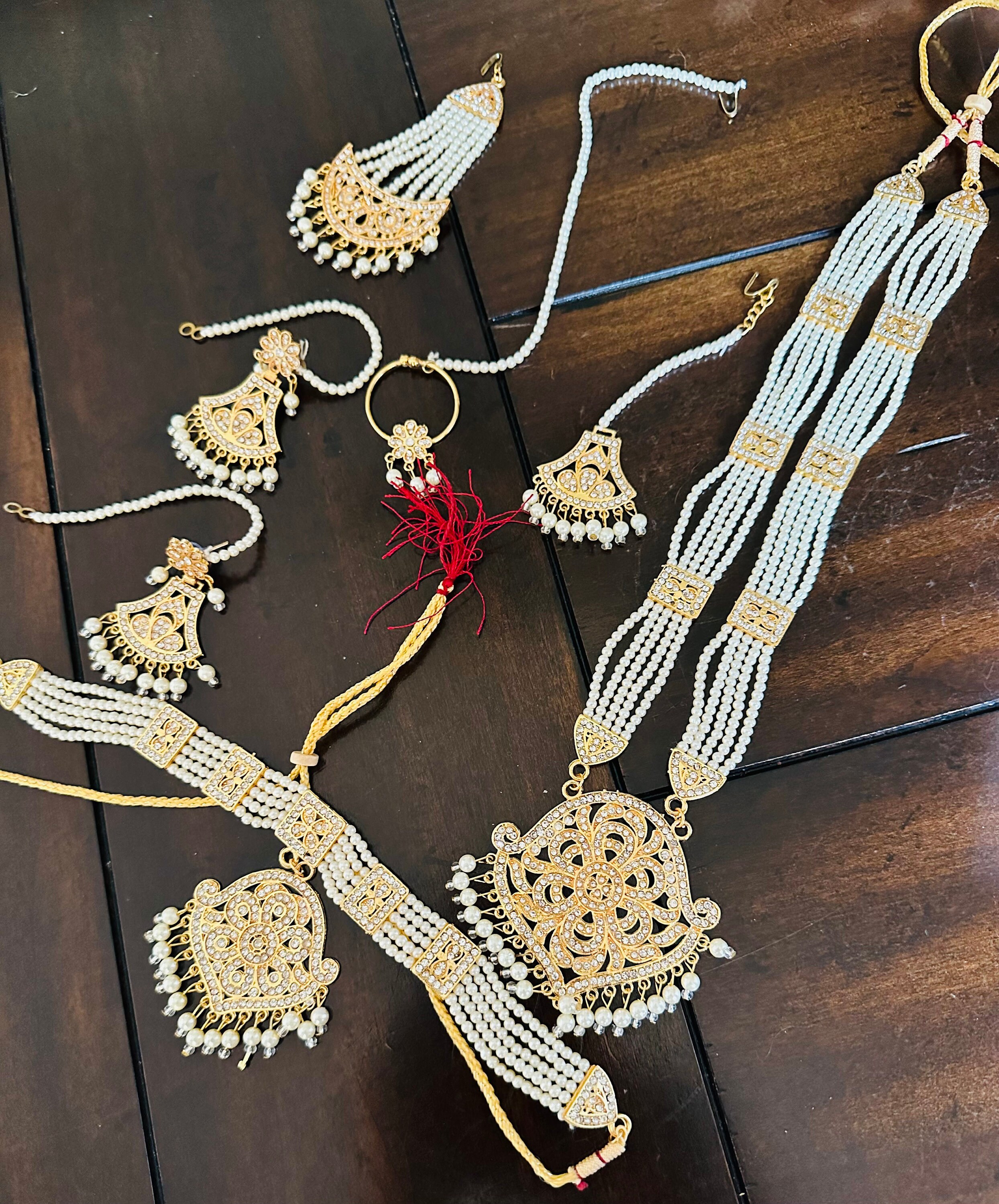 Pearls Short N Long Necklace Set/kathak Dance Jewelry Set /gold Pearls Short N Long Necklace Set/kathak Dance Jewelry Set /gold
