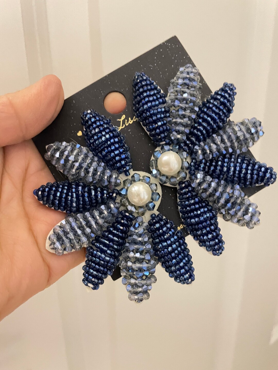 Keisha Cardinal Large Blue Flower Beaded Earrings main image 0