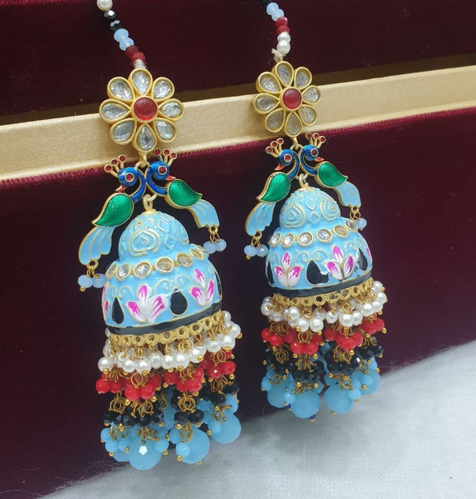 Blue color meenakari earrings - Jaipur Mart - 4259023