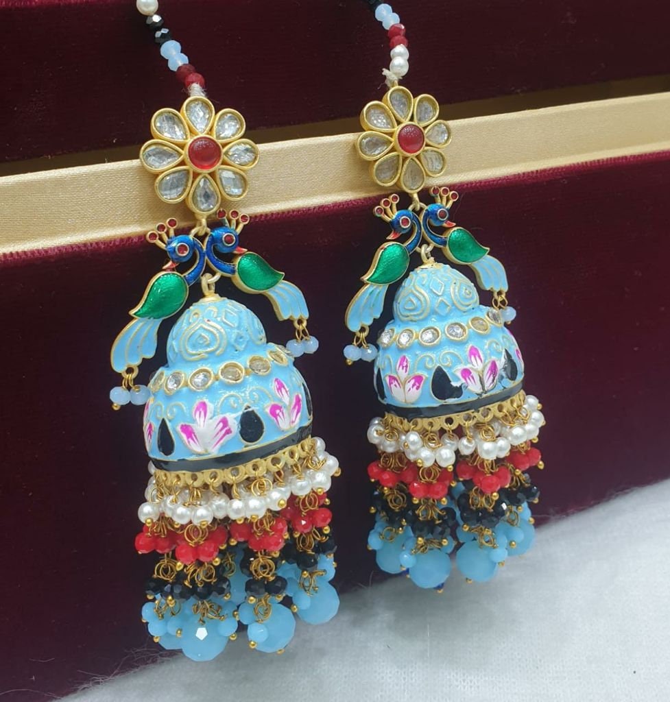 Blue meenakari shop earrings