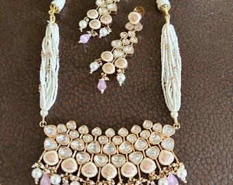 Pink bridal moissanite/Kundan choker set/pink lightweight Meenakari kundan choker set/Indian choker set/Pakistani choker set