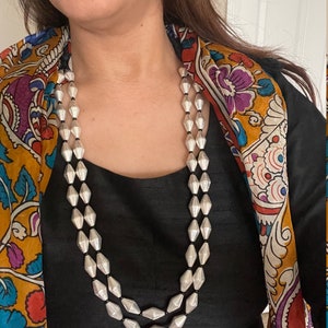 2 lines dholki mala/silver dholki beads long necklace/double line dholki mala/Indian necklace/Pakistani necklace