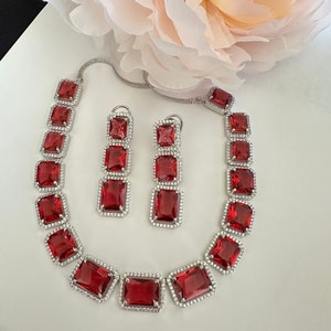 Ruby Pink doublet stone diamond set/AD necklace set with Ruby pink stones/cocktail jewelry
