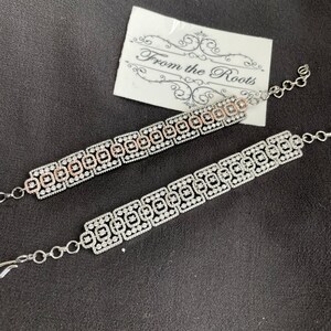 Silver diamond look bracelet/Victorian rosegold finish bracelet/American diamond adjustable bracelet