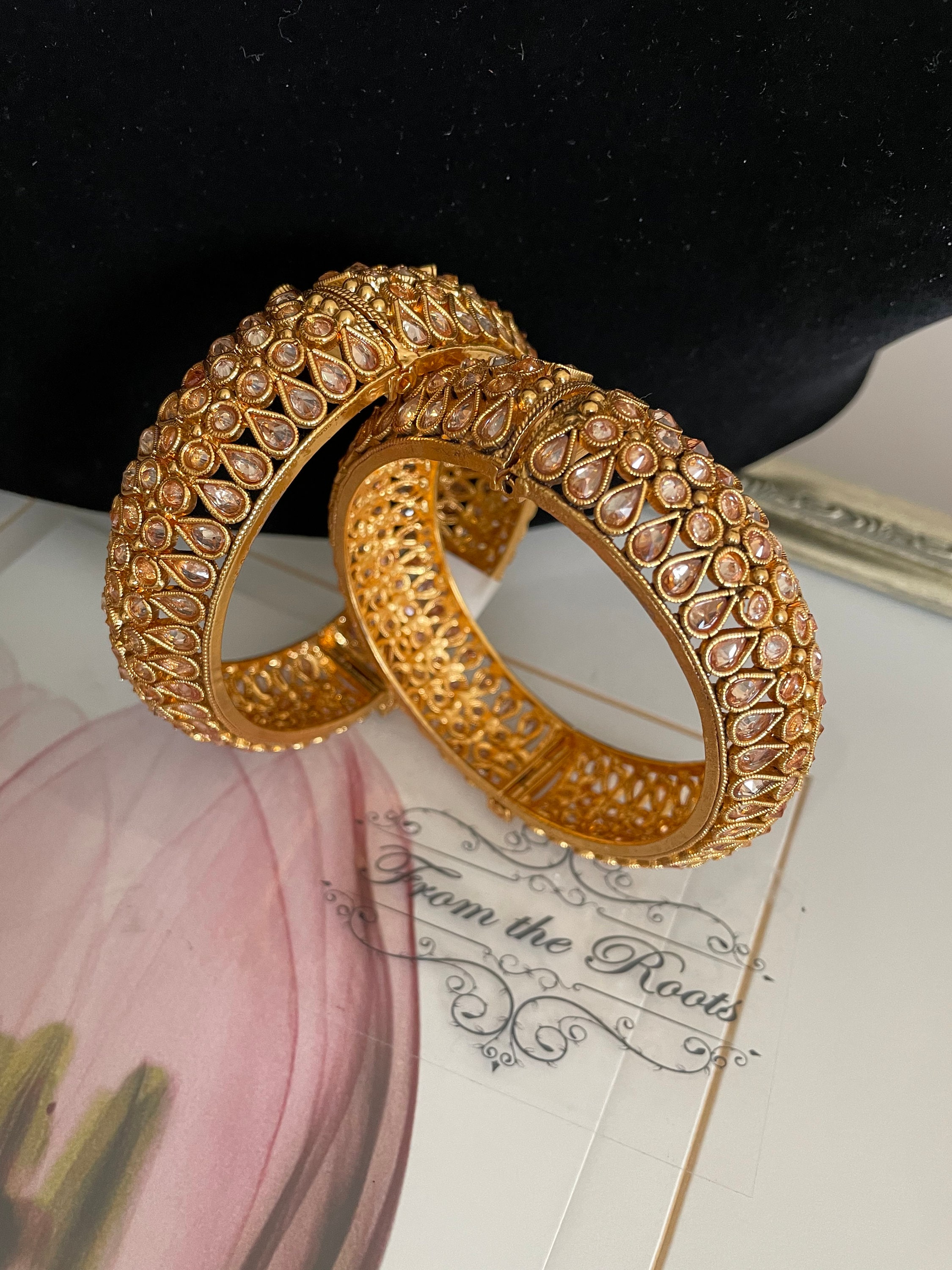 Polki Stone Gold Kada wide Gold Bangles With Reverse Polki Stones indian Bangles pakistani Bangles Etsy Canada