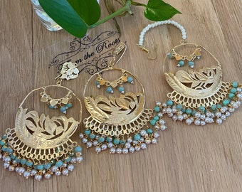 Turquoise maangtikka set/ferozi tikka set/gold n aqua maangtikka set