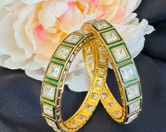 Polki kundan bangles/Polki pearls bangles with Meenakari/Indian bangles/Pakistani bangles