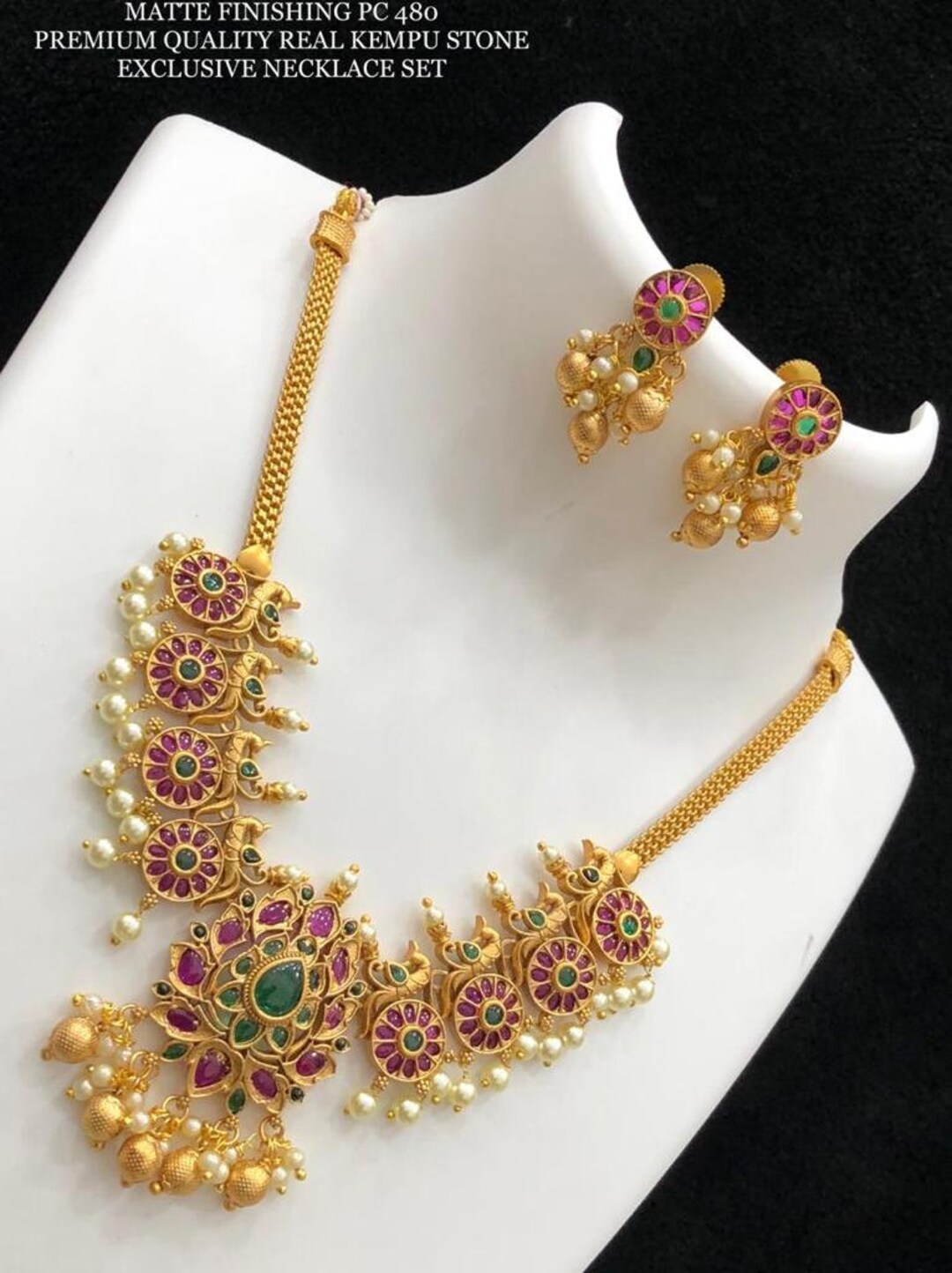 Red Green Kemp Stones Necklace Set gold Necklace Set temple Etsy Australia