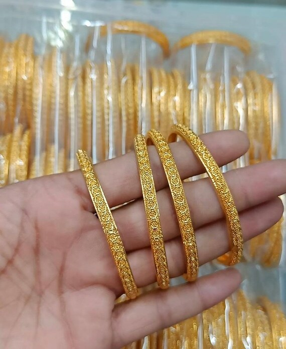 Set of 4 Gold Bangles Gold Stones Bangles real Gold Look Alike Etsy
