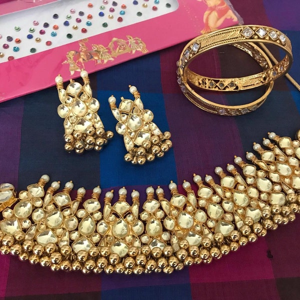 Kundan choker set/pachi kundan necklace set/Indian jewelry set/pakistani jewelry set