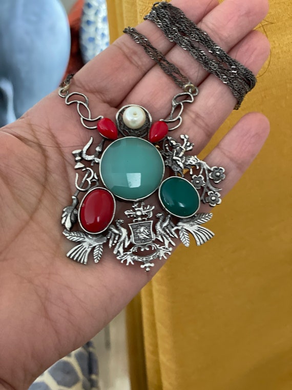 Victorian Style german Silver Long Necklace indo Western Oxidized