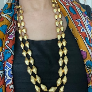 2 lines dholki mala/gold dholki beads long necklace/double line dholki mala/Indian necklace/Pakistani necklace