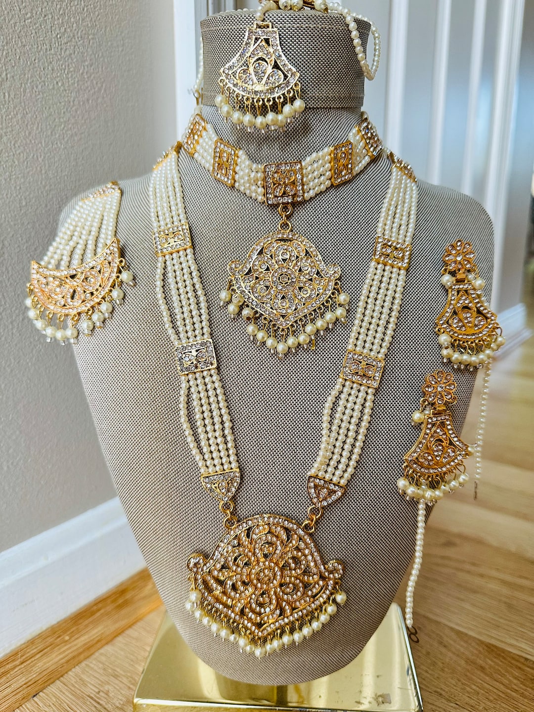 Pearls Short N Long Necklace Set/kathak Dance Jewelry Set /gold
