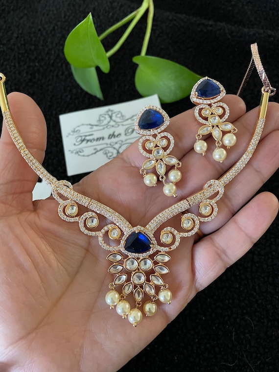 Blue kundan hotsell set