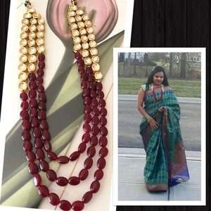Red Kundan mala set/red onyx mala with Kundan stones/Indian mala/Pakistani mala