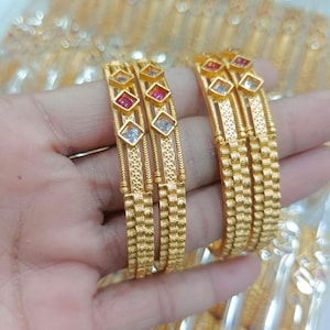 Set of 4 gold stone bangles/red white stones gold bangles/Gold stones bangles/AD bangles set/Matt gold bangles/Indian Pakistani bangles