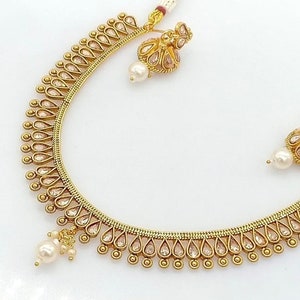 Dainty gold Polki necklace set/gold sleek necklace set/Indian necklace set/Pakistani necklace set