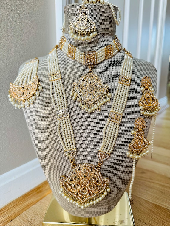 Pearls Gold Short N Long Necklace Set long N Short Combo Set kathak Jewlery Set dance Jewelry Gold Mala Set indian Pearls Gold Combo Set Etsy