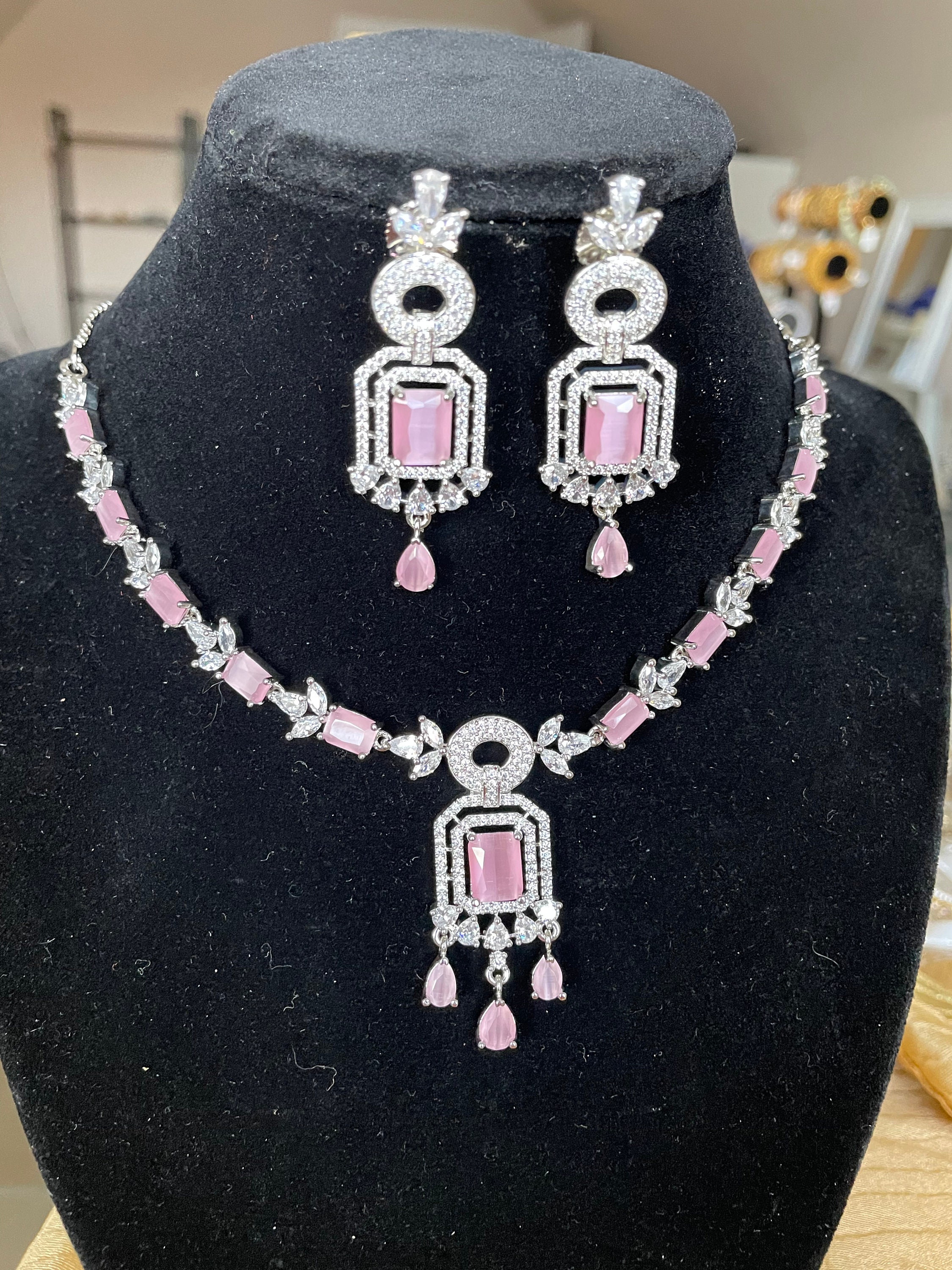 Pink Diamond Necklace Set/ad Necklace Set/cocktail Necklace 