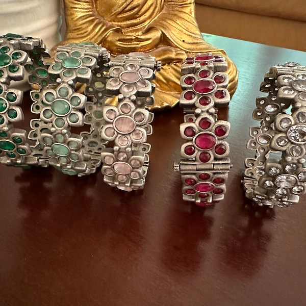 German silver kada/bangle with coloured stones /silver look alike/boho style /oxidized/Indian bangle/kada