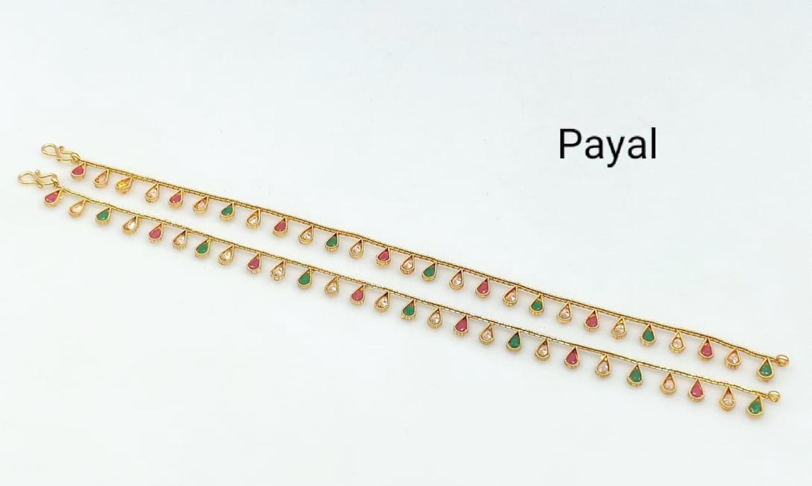 Red Payal Red Green Stones Bridal Indian Style Gold Polki Payal/indian Style ...