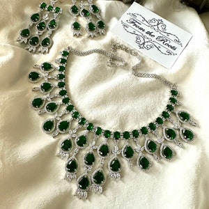 Emerald diamond necklace set/emerald green American diamond necklace set
