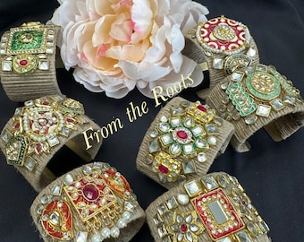 Wide Fusion trendy cuff/jute kundan hand cuff/boho style openable bangle/cuff
